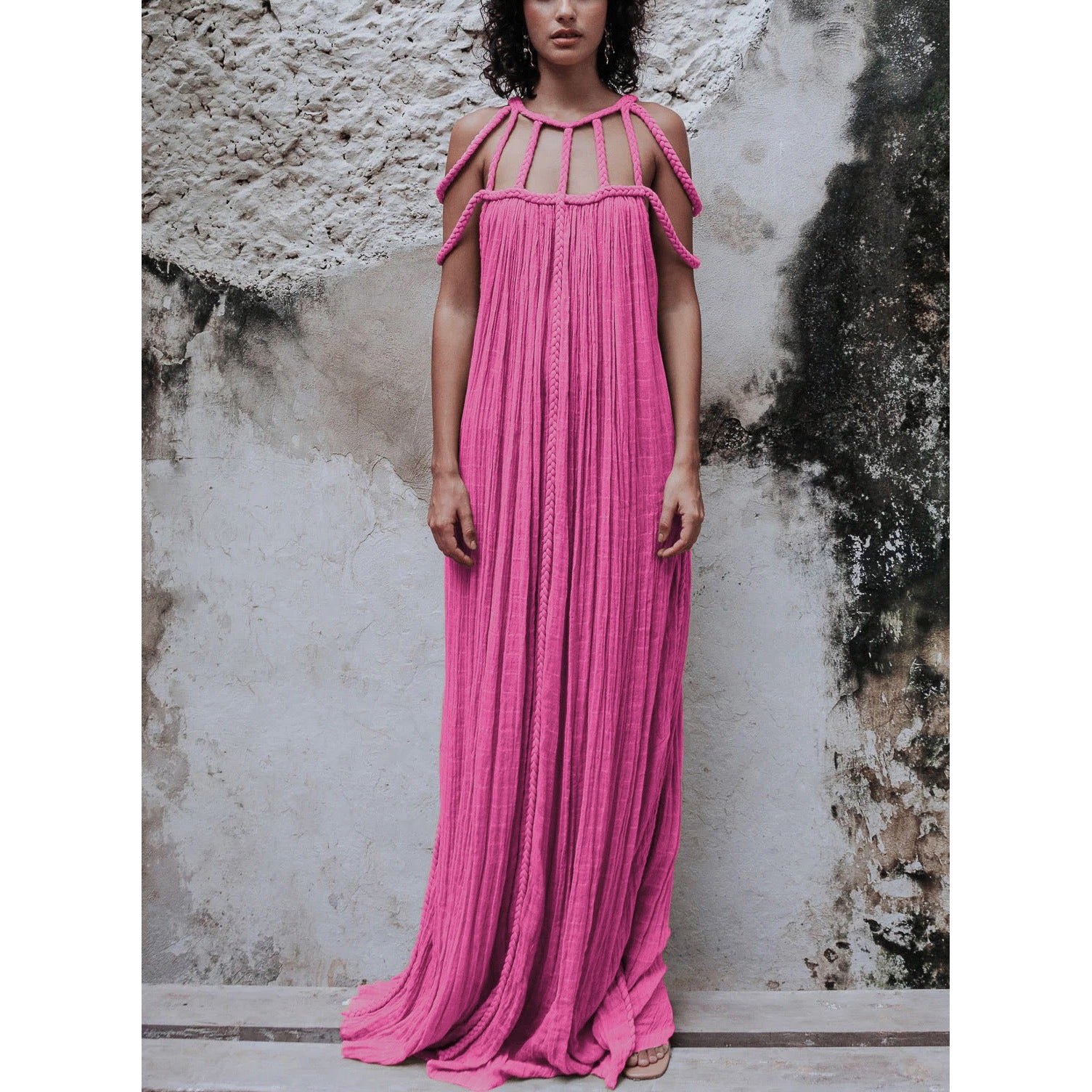 Leisure drawstring multi-color dress for vacation loose fitting dress