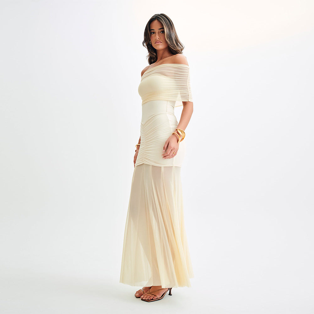 European and American style strapless patchwork backless slim fit long dress sexy and dress