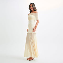 European and American style strapless patchwork backless slim fit long dress sexy and dress
