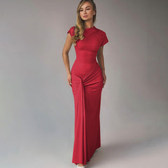 Autumn product temperament slim fit pleated lace up short sleeved dress