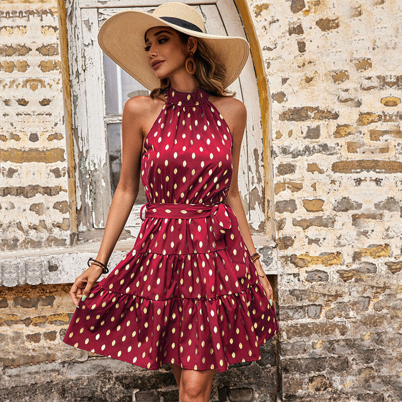 halterneck dress slim temperament blue sleeveless dress