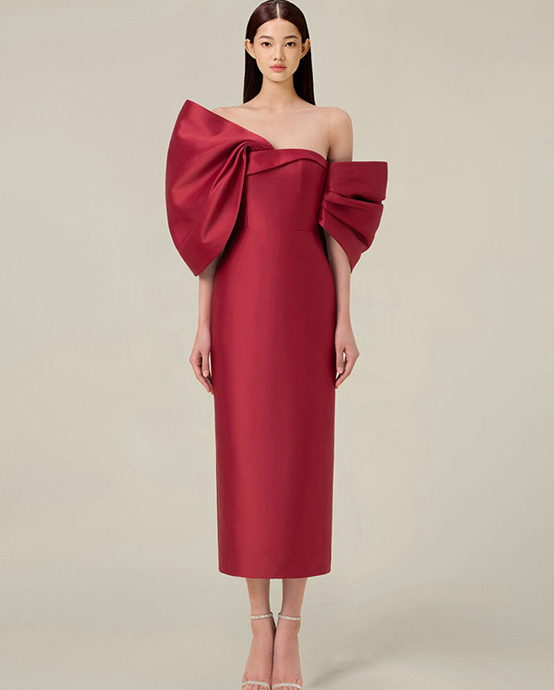 A niche butterfly bow French elegant high waisted dress dress