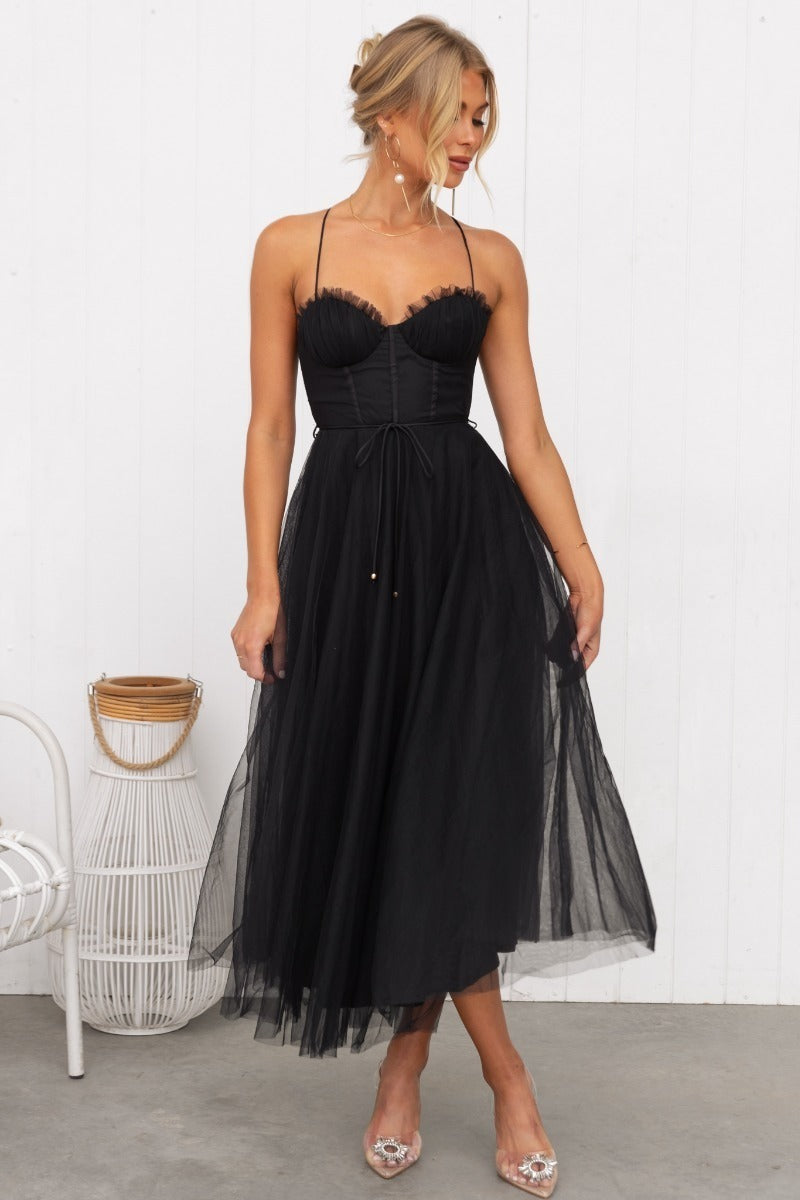 Style Sexy Hanging Strap Mesh Party Evening Dress Dress