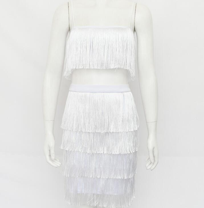 Tassel Strapless Sexy Two Pieces Set Bandage Dress