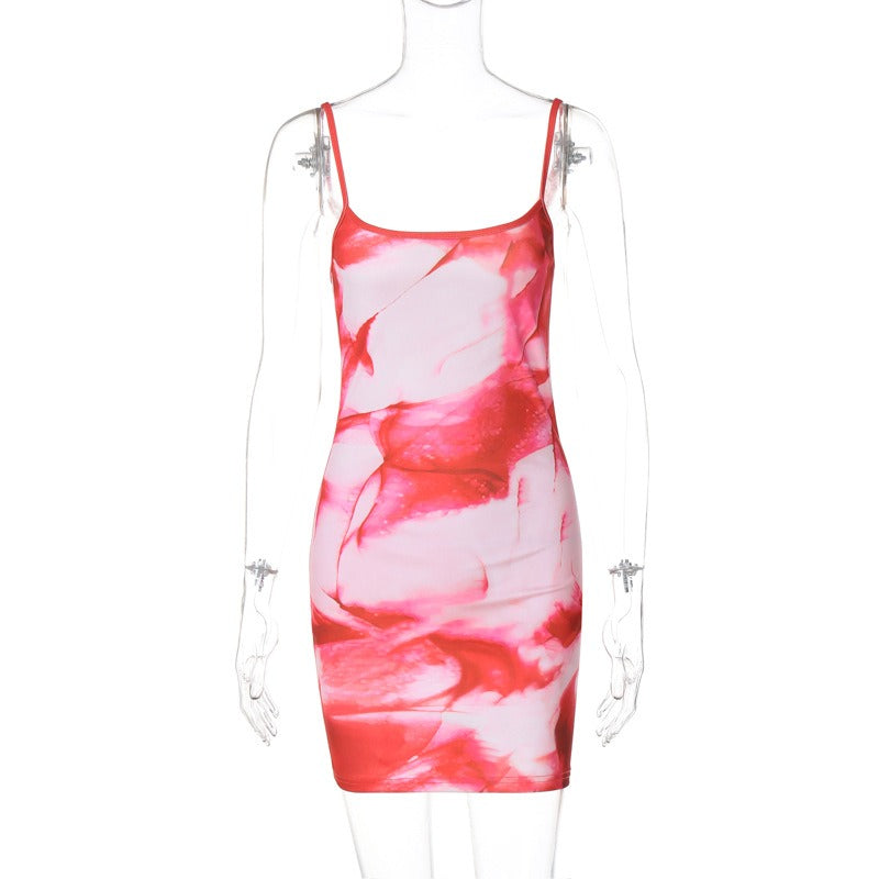 printed sexy revealing backpack hip suspender dress