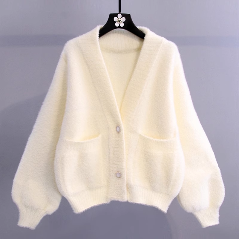 Chaqueta tipo suéter para mujer, de primavera y otoño, estilo holgado y perezoso, diseño de terciopelo de visón sintético