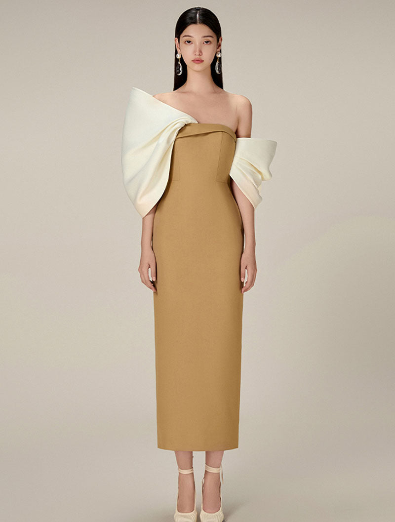 A niche butterfly bow French elegant high waisted dress dress
