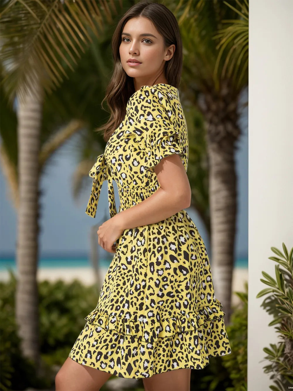 printed color dress short sleeved dress