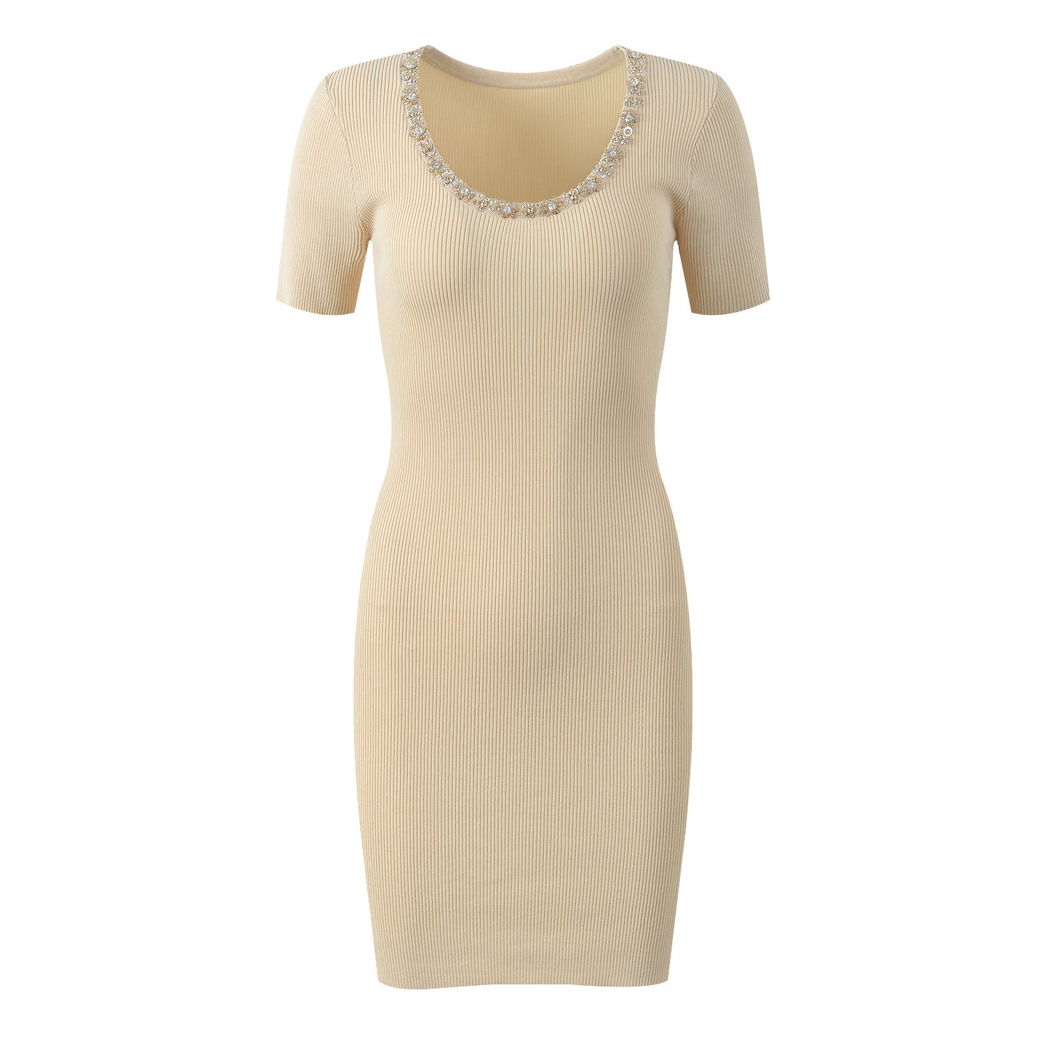 collar heavy industry nail bead commuting slim fit short sleeved dress gentle anti-aging dress