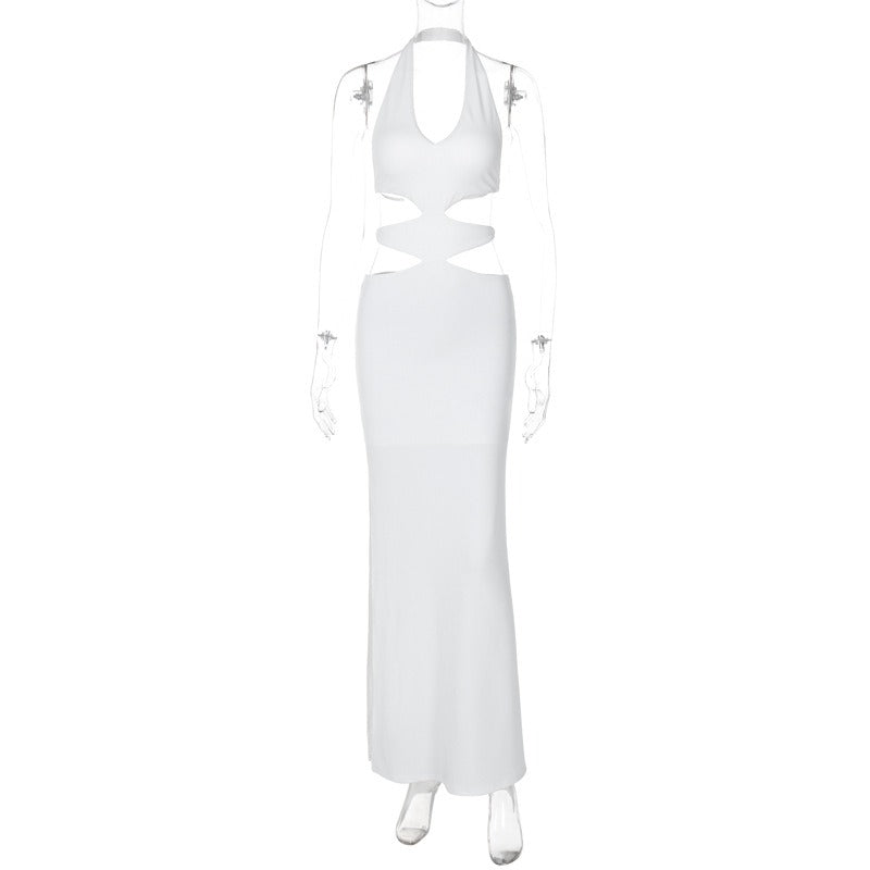 sexy backless slit neck hanging sleeveless dress