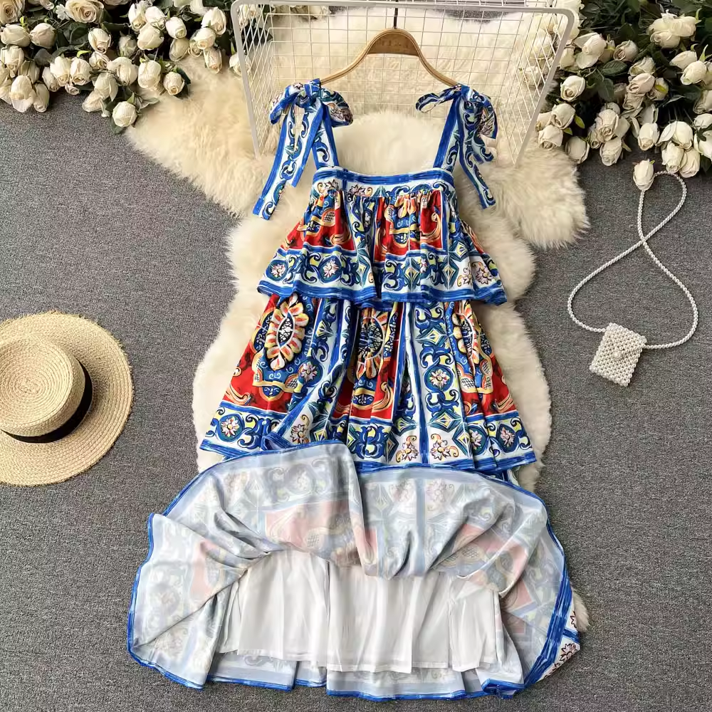 Printed Square Neck Slip Dress Summer Dress