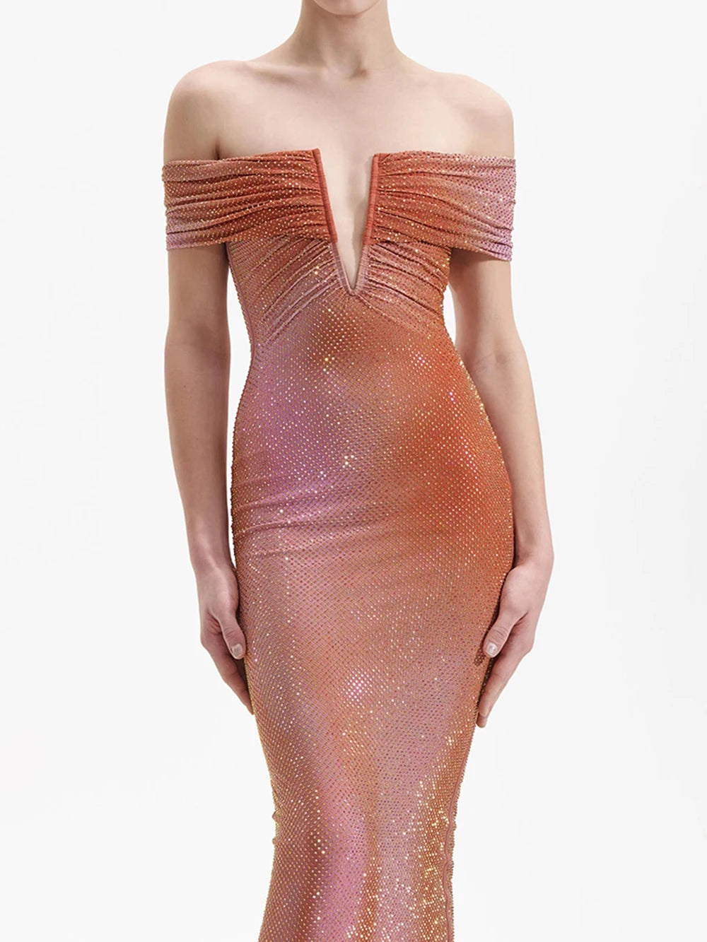 V-Neck Tight Hot Diamond Long Dress