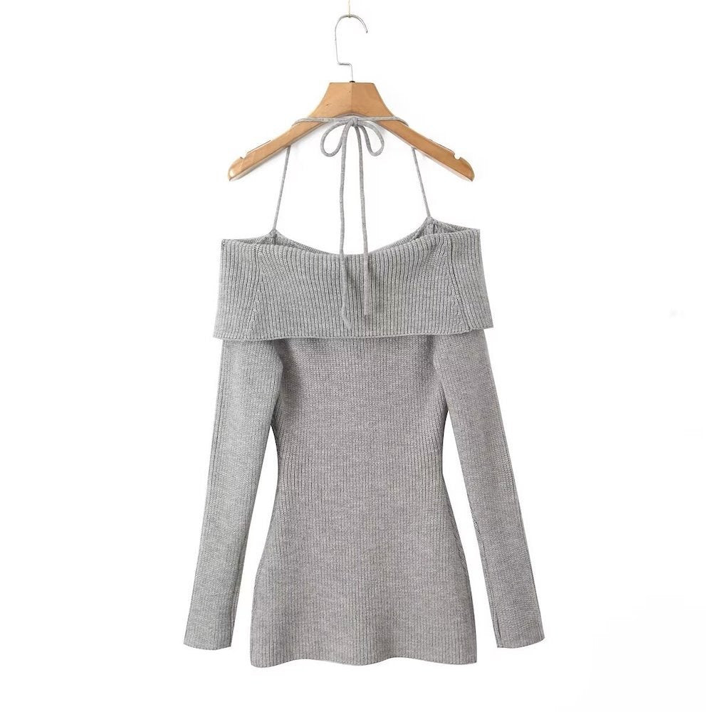 European and American hot girl autumn slim fit one neck lace up short knitted dress