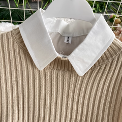 Long Shirt Tie Knit Vest Two-Piece Set