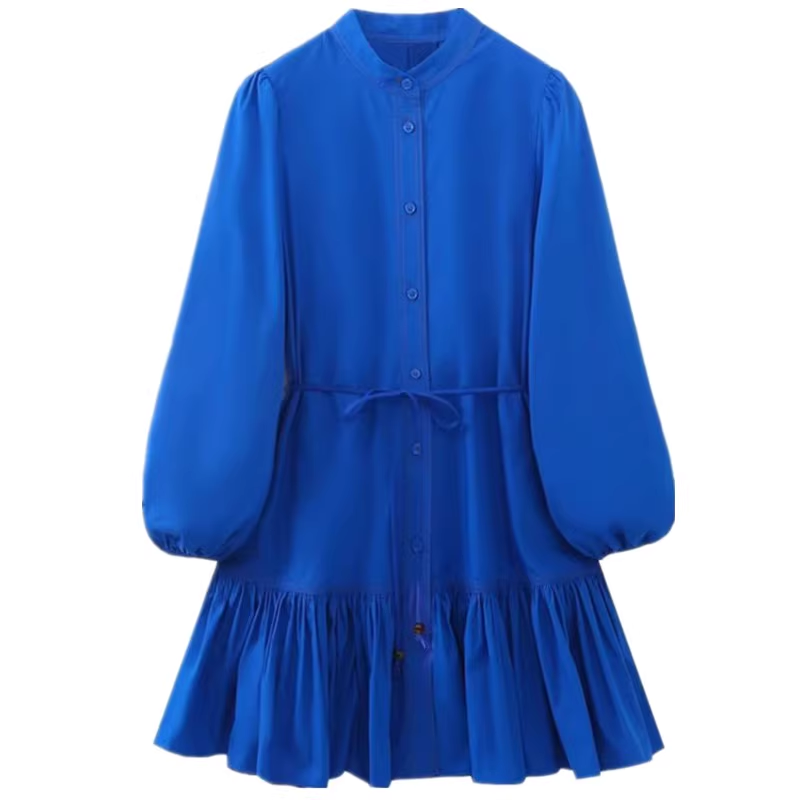 Royal blue tiered embellished shirt dress