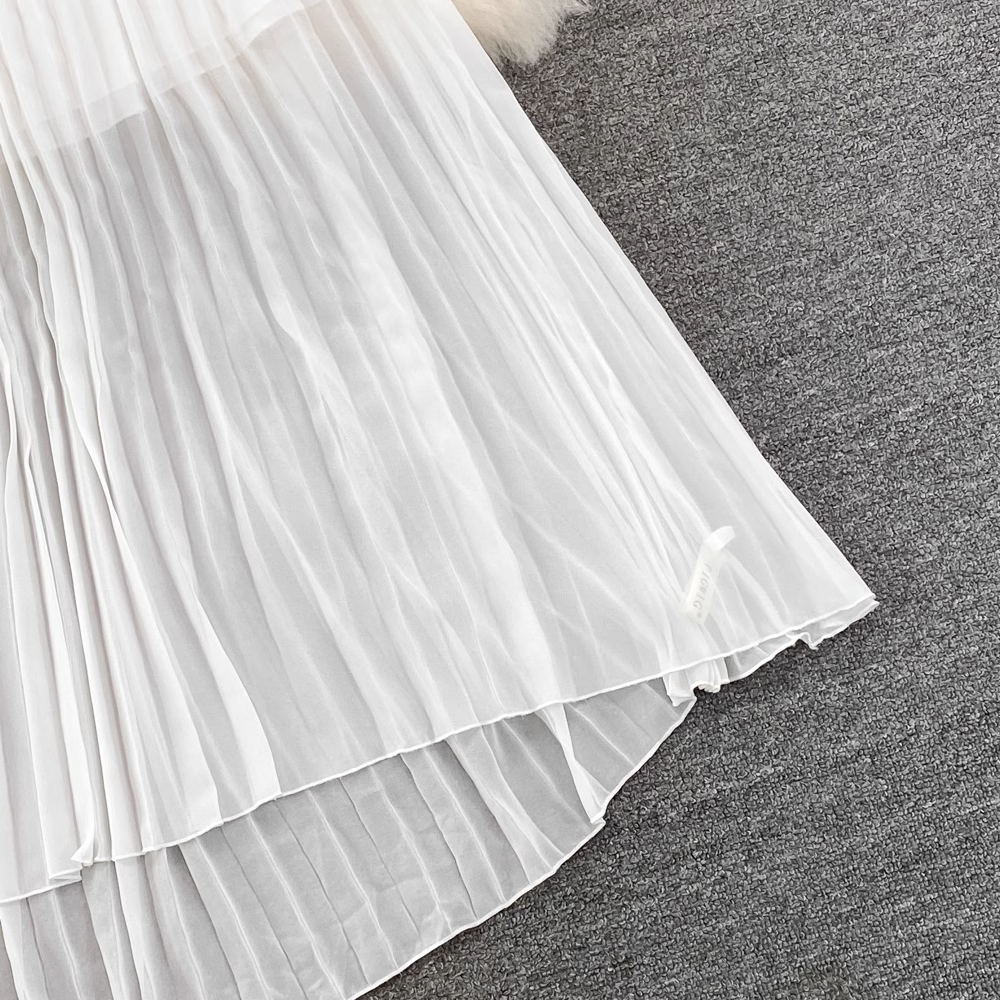 V-neck A-line pleated dress Women's summer dress