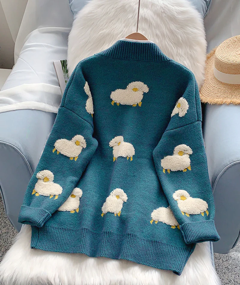 Cute sheep pattern sweater long sleeve sweater sweater coat spring and autumn clothing