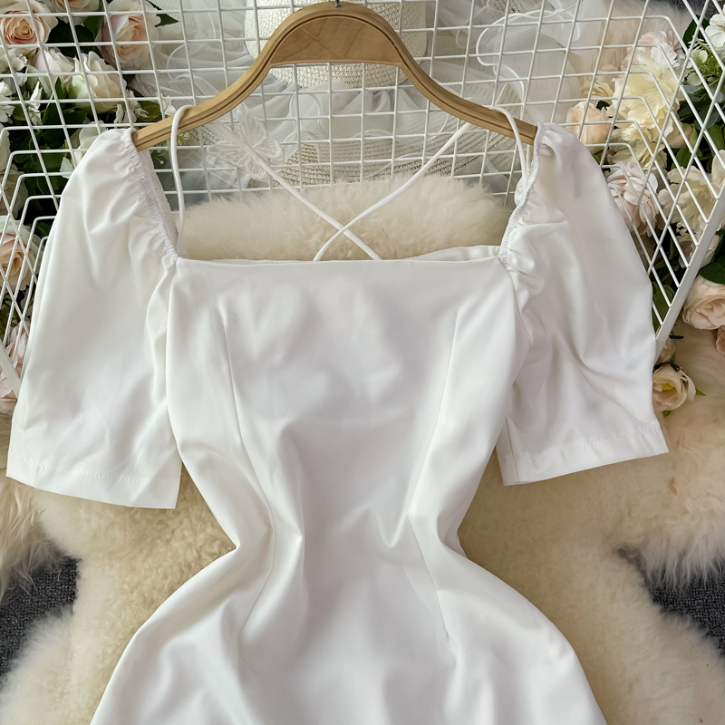 Sweet square neckline short summer white dress