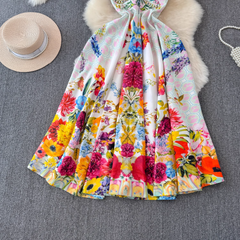 Colorful floral suspender seaside vacation dress