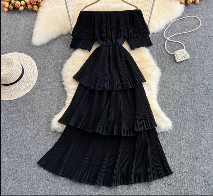 Off-the-shoulder strapless sweet ruffle maxi dress