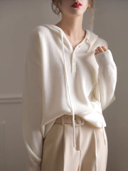 Autumn Hooded Knitwear Women Autumn New White Thin Casual Sweater