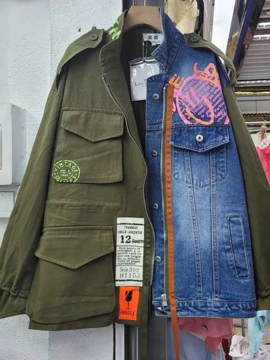 Patchwork Cargo Denim Jacket