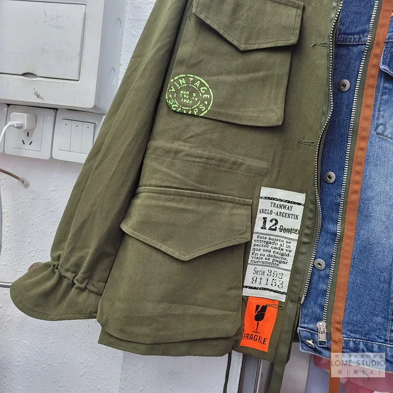 Patchwork Cargo Denim Jacket