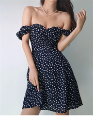 Retro Navy Blue Floral A-line Dress