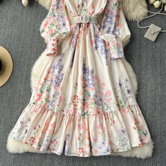 Elegantes, langärmliges Kleid mit Laternen-Print im Retro-Stil