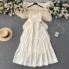 Retro style halter neck strap floral summer dress