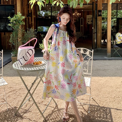 printed suspender dress