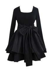 A-line Long Sleeves Black Dress