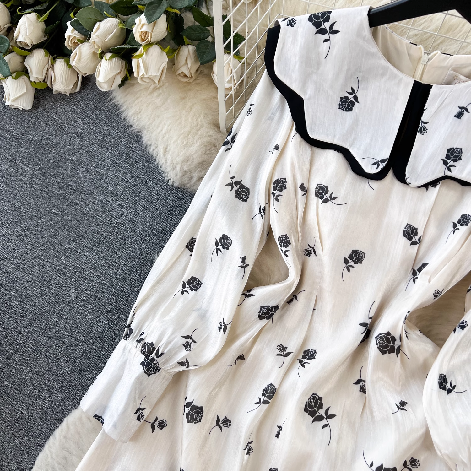 Baby doll collar floral chiffon dress