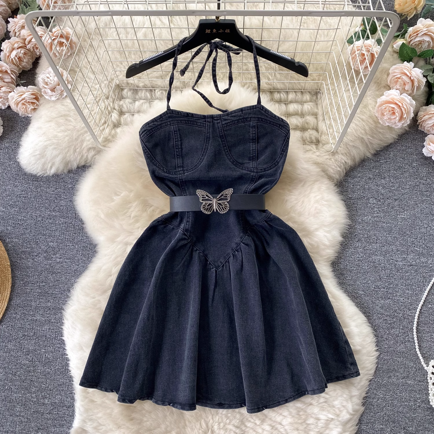 Women's summer strappy denim dress