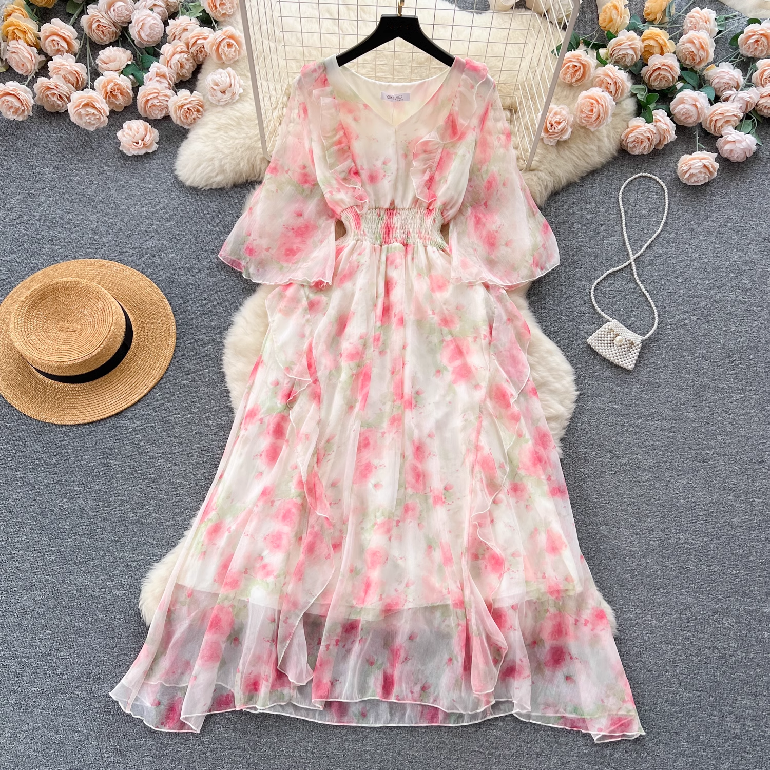 Women's summer floral chiffon dress