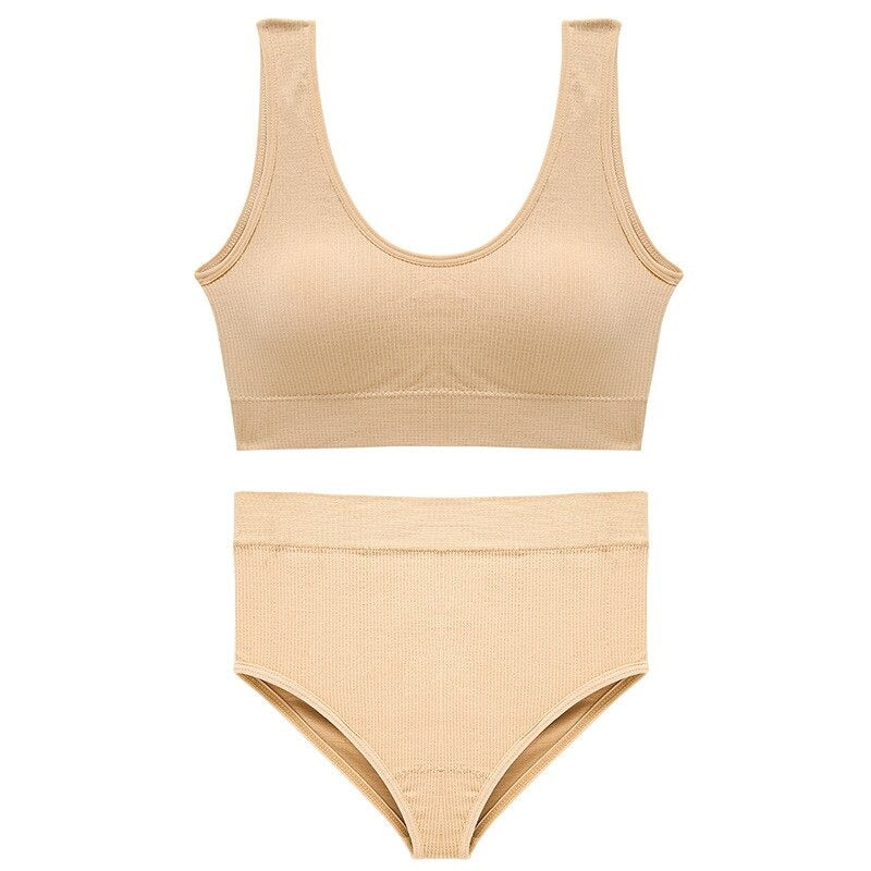 Seamless High Waist Panties And Wireless Padded Bras Set