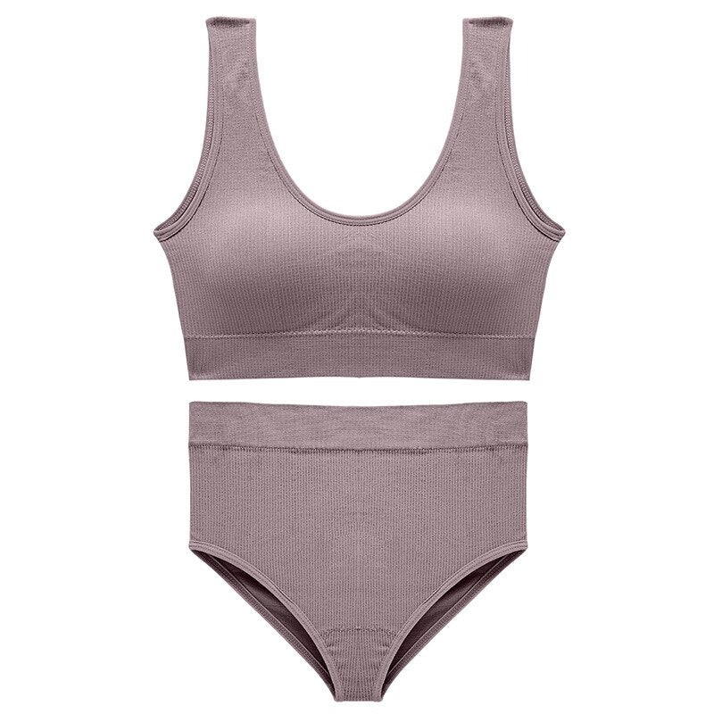 Seamless High Waist Panties And Wireless Padded Bras Set