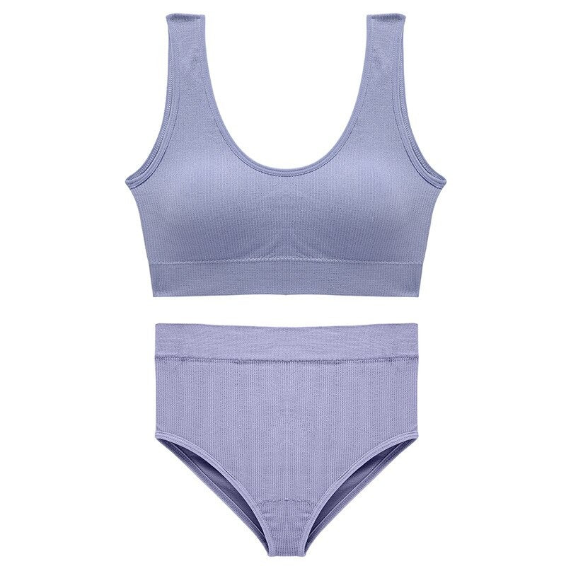 Seamless High Waist Panties And Wireless Padded Bras Set