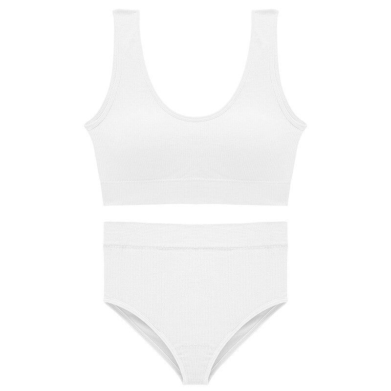 Seamless High Waist Panties And Wireless Padded Bras Set