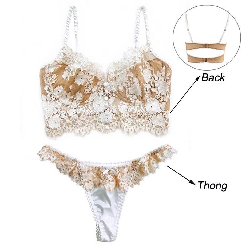 Ultra Thin Lace Push Up Eyelash Bra And Panty