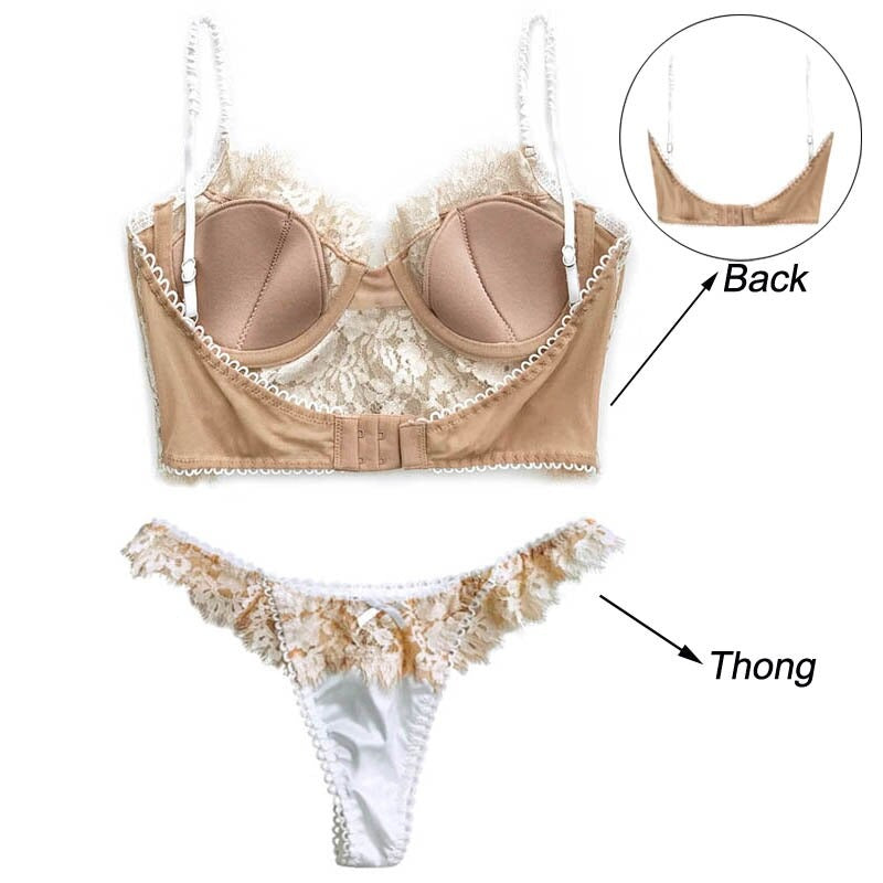 Ultra Thin Lace Push Up Eyelash Bra And Panty