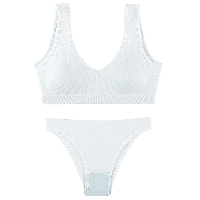 Seamless Wire Free Ribbed Bra And Briefs