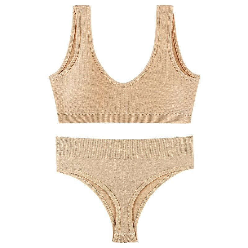 Seamless Low-waist Thong And U-Shaped Backless Bra Set