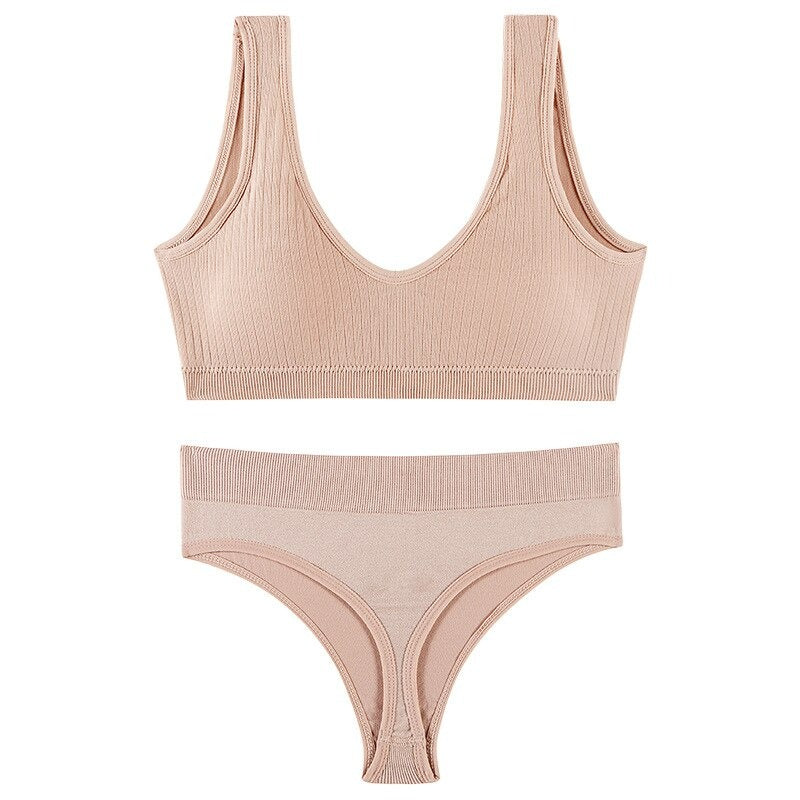 Seamless Low-waist Thong And U-Shaped Backless Bra Set