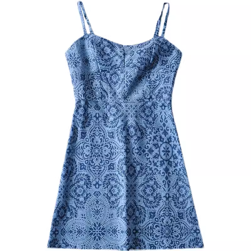 Blue Spaghetti Straps Mini Dress