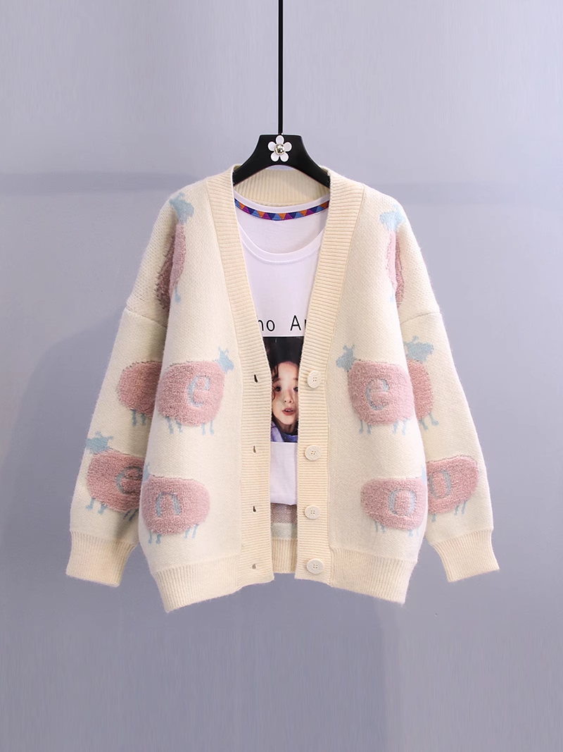 Cartoon lazy style sweater Women's knitted cardigan jacket