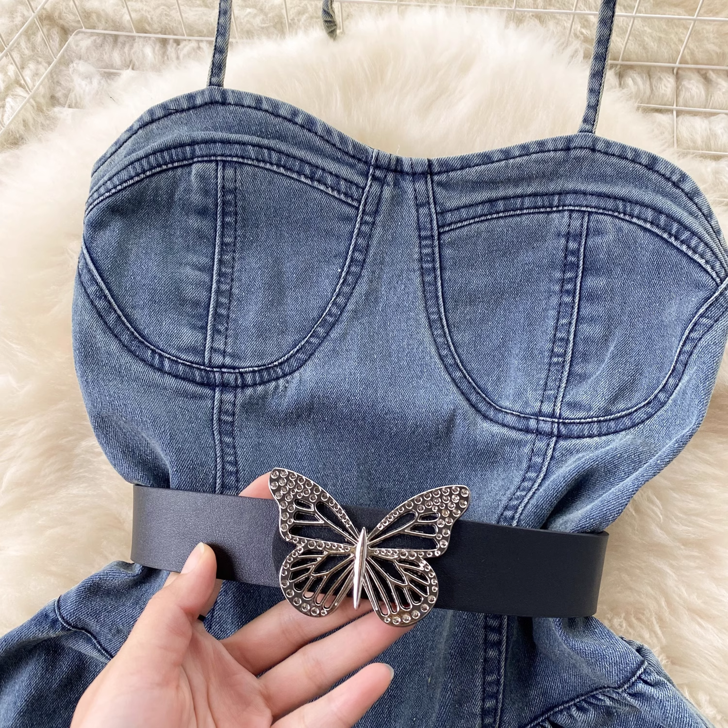 Women's summer strappy denim dress