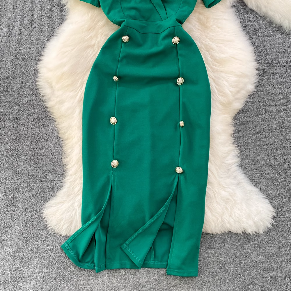 Green V Neck Bodycon Dress