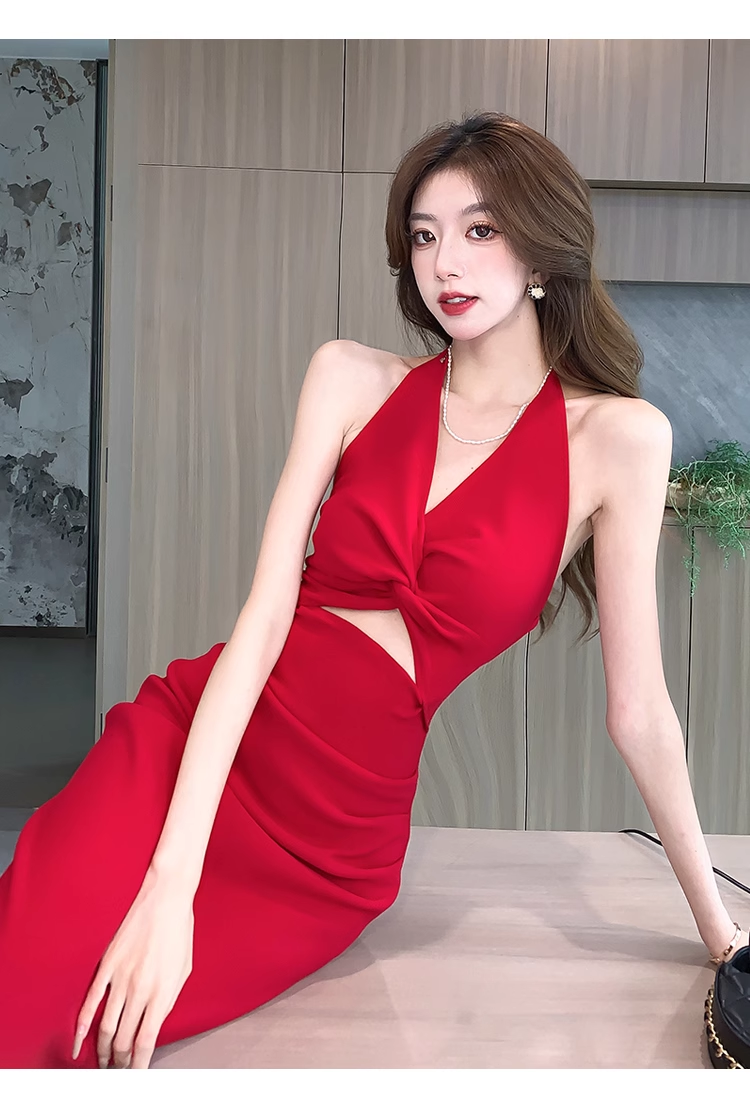 Women's twist halter neck dress