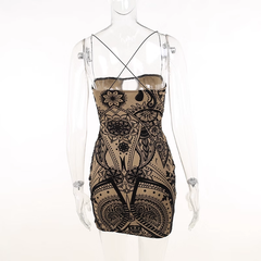 Women's summer printed hollow suspender dress